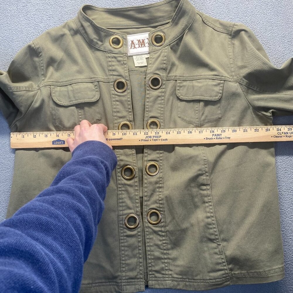 AMI Jean Jacket Womens Size 1X Green Stretch Denim Grommet Hook Eye Festival - Picture 5 of 16
